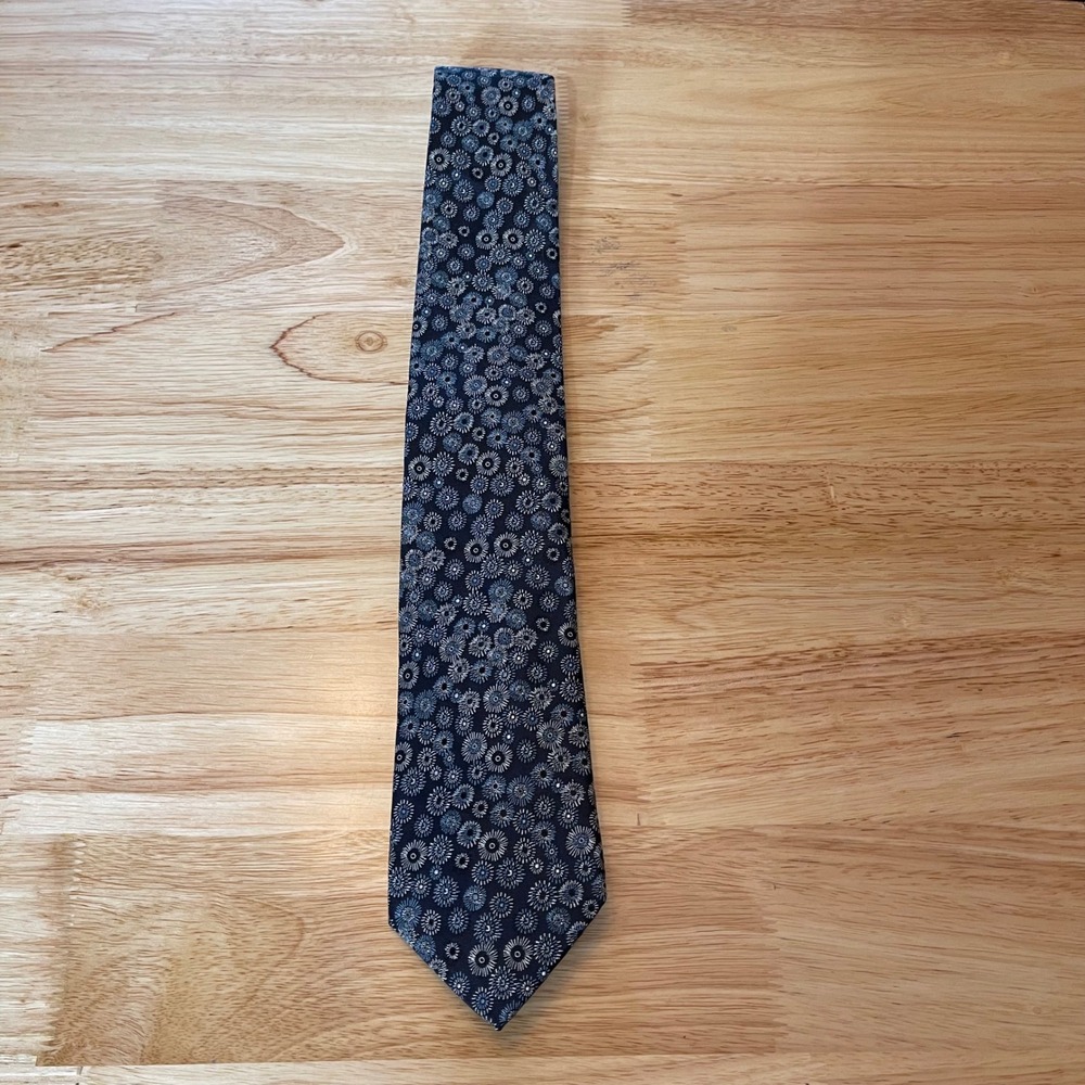 Murano Extra Long Silk Tie Blue White Floral Pattern Men's‎ Necktie